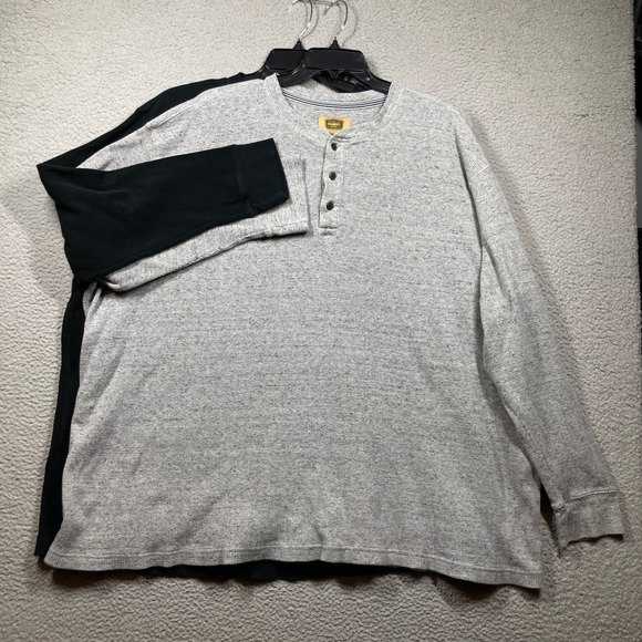 The Foundry Supply Co Henley Mens 4XLT Black Gray Waffle Knit Thermal 2 Pack - Picture 2 of 16